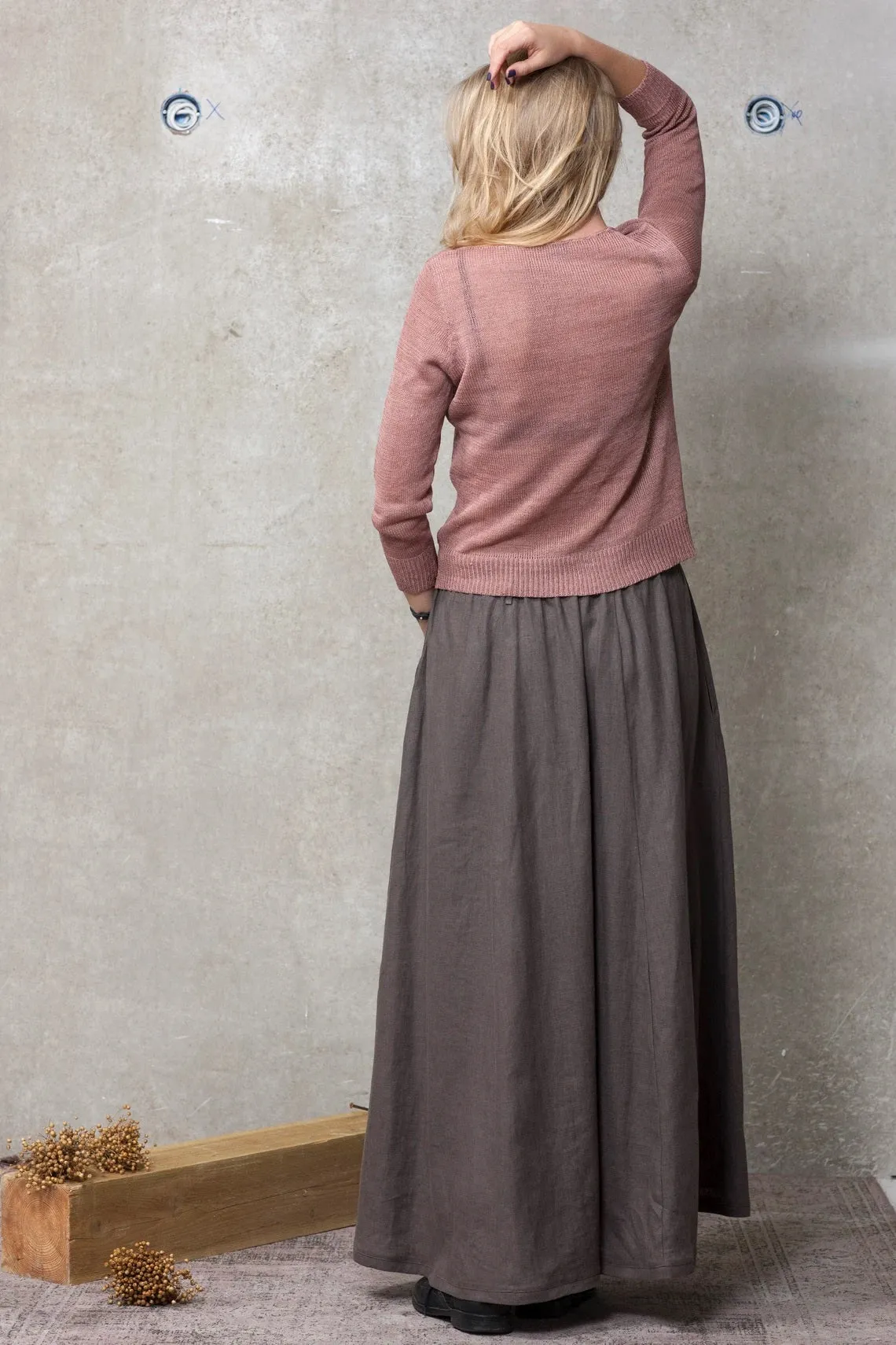 100% Linen Knitted Sweater 3/4 Sleeves