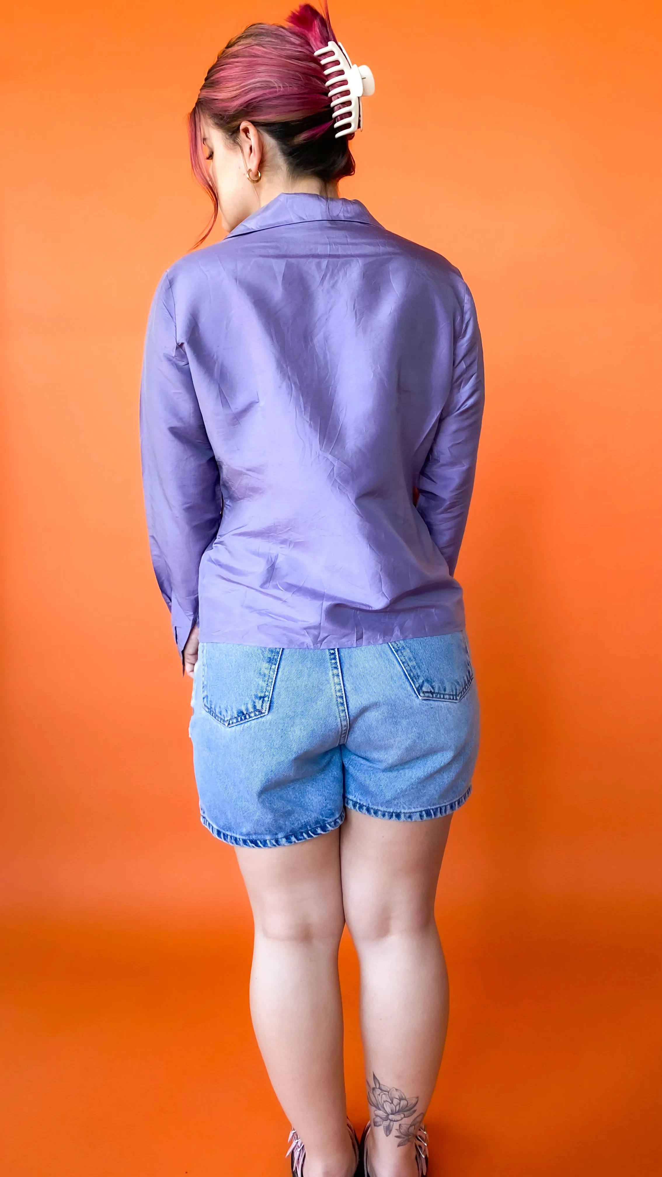 1990s Purple Iridescent Button-Down Top, sz. L