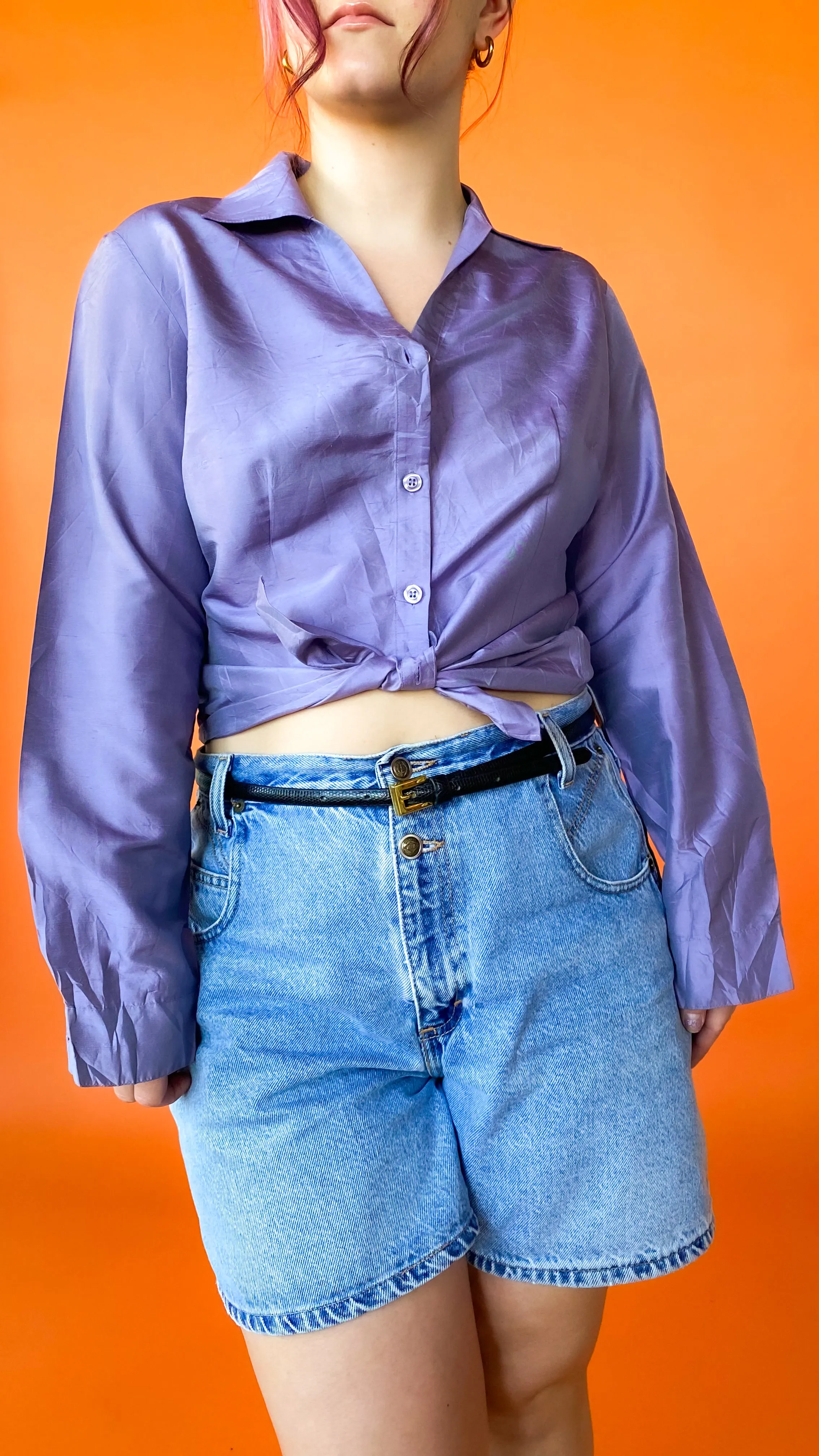 1990s Purple Iridescent Button-Down Top, sz. L