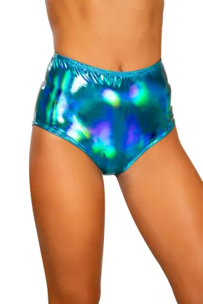 3704 - Blue Iridescent High-Waisted Shorts