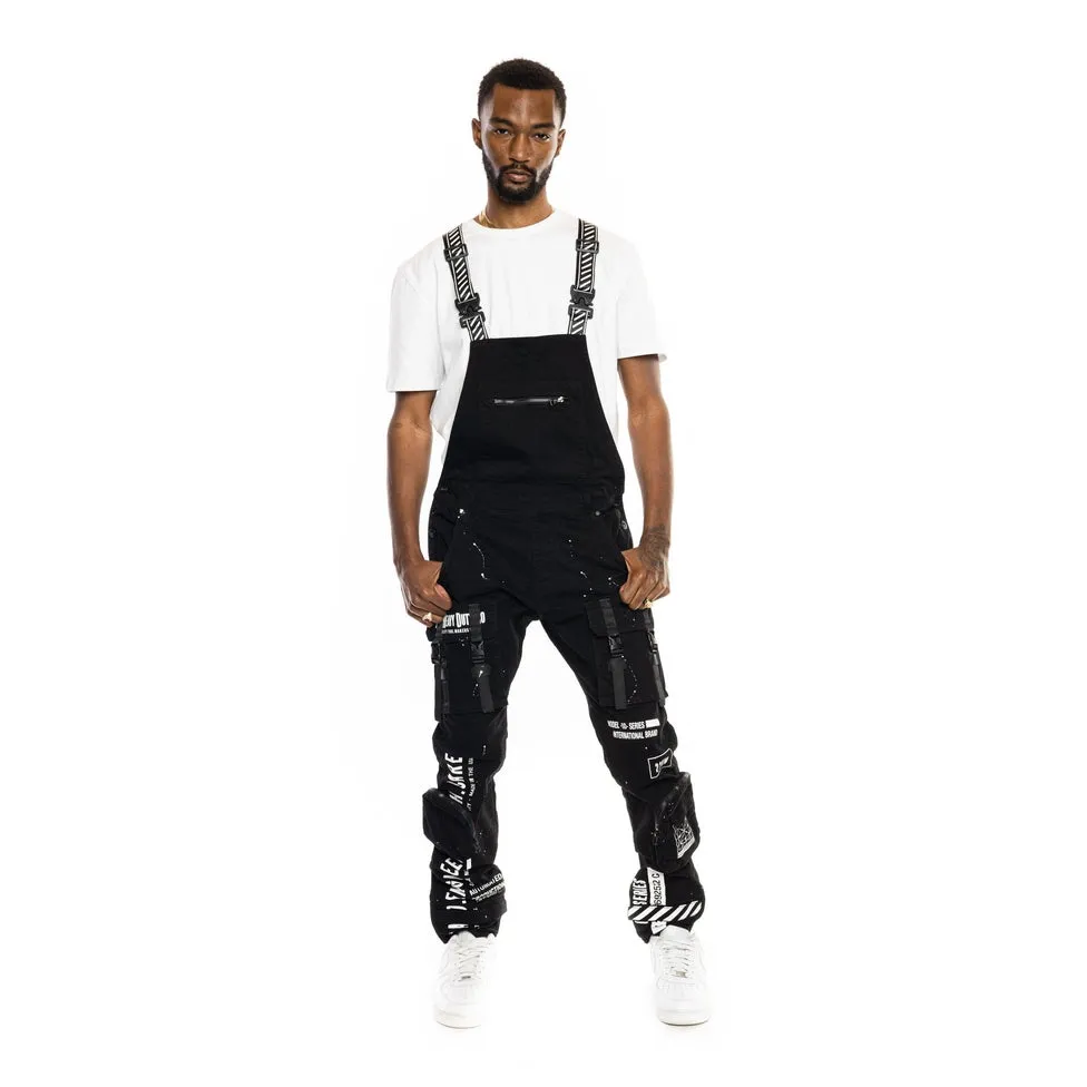 3D Pocket Utility Fashion Overalls - Black