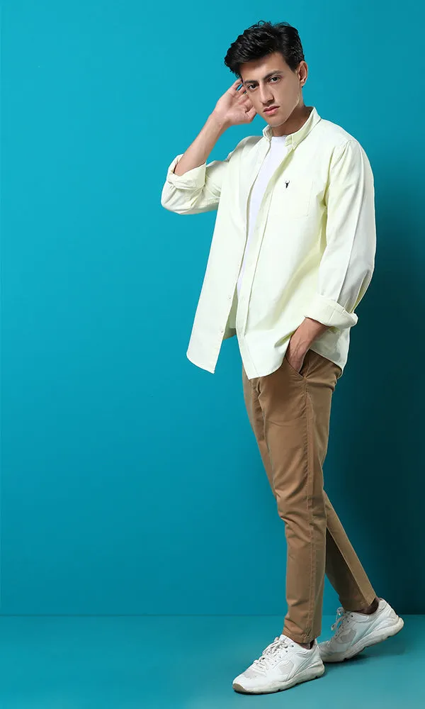 51609 Turned Down Buttoned Basic Lemon Green Shirt