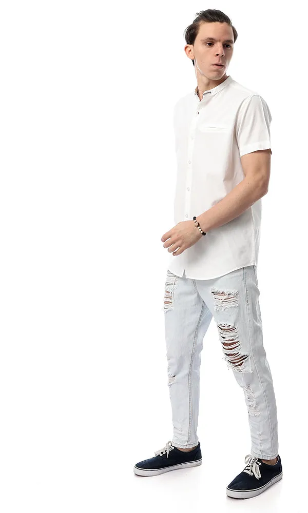 53922 Men Turn Down Collar White Shirt