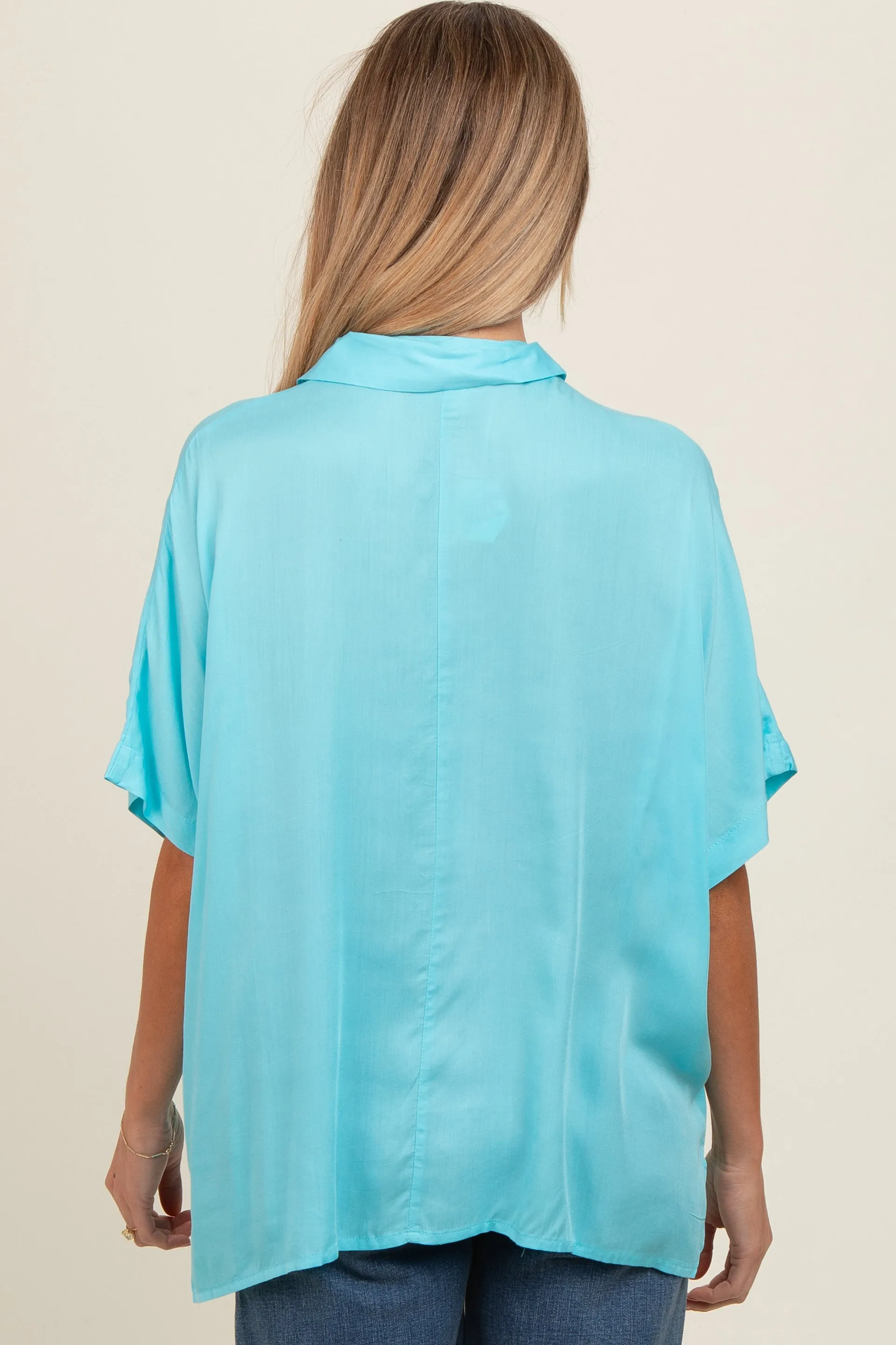 Aqua Dolman Sleeve Button Down Maternity Blouse