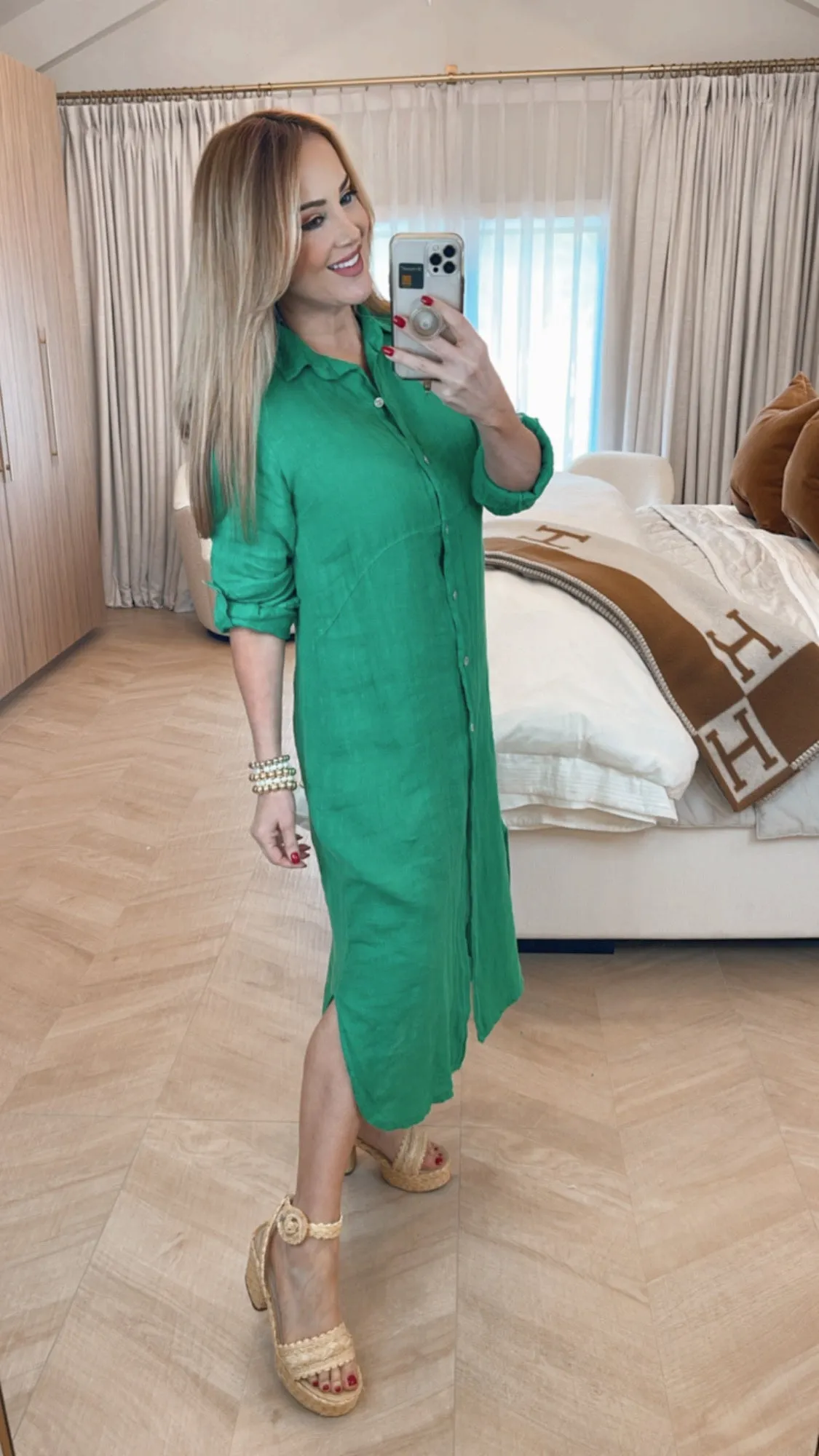 Arles Verde Lino Button Down Maxi Dress