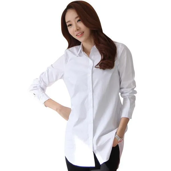 Autumn Spring Women Long White Shirts Size S-3XL All-match Good Quality Long Sleeve Lady Casual Cotton Blouse & Tops