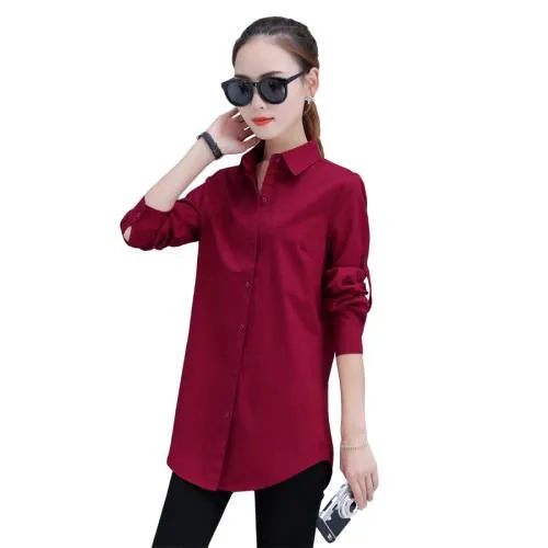 Autumn Spring Women Long White Shirts Size S-3XL All-match Good Quality Long Sleeve Lady Casual Cotton Blouse & Tops