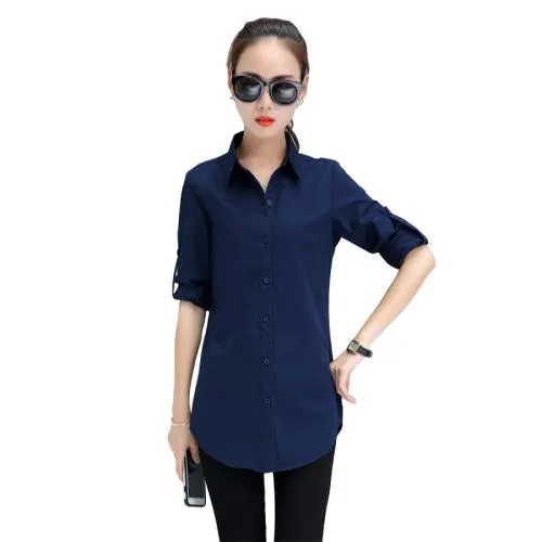 Autumn Spring Women Long White Shirts Size S-3XL All-match Good Quality Long Sleeve Lady Casual Cotton Blouse & Tops