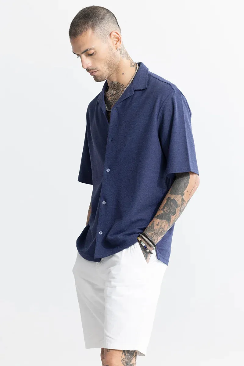 Basic Knitted Blue Oversized Shirt