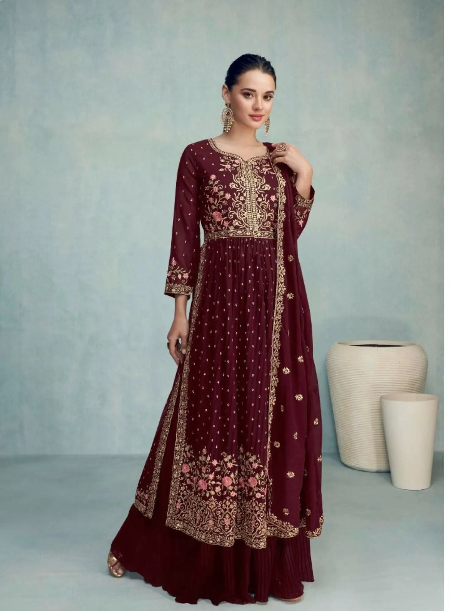 Beautiful trendy georgette embroidery anarkali set - RENT