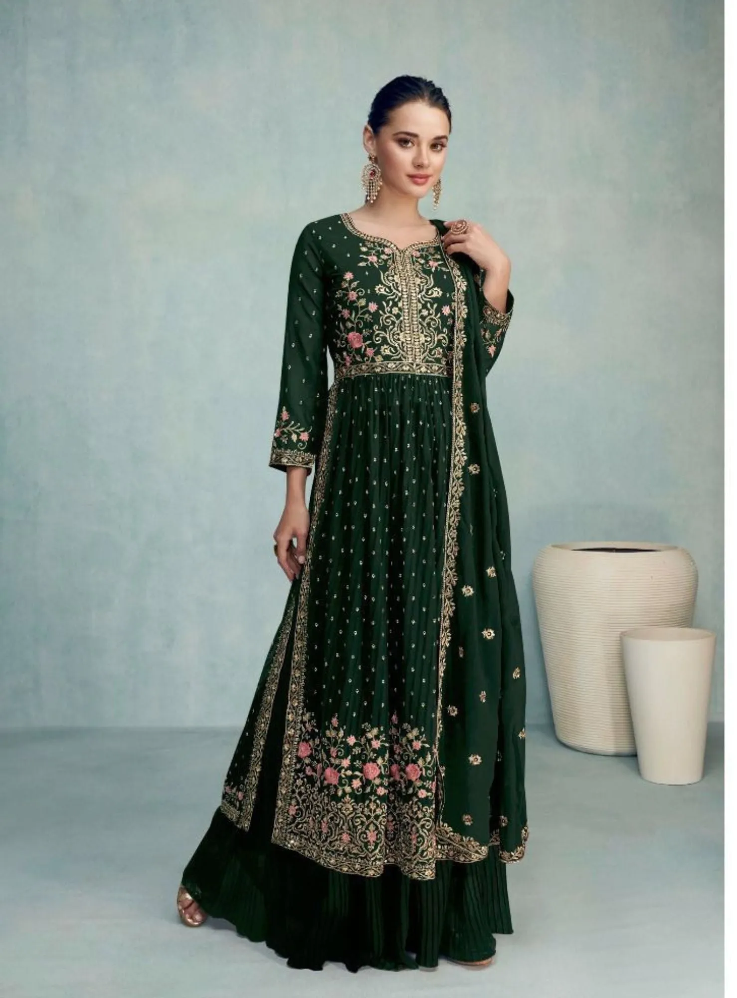 Beautiful trendy georgette embroidery anarkali set - RENT