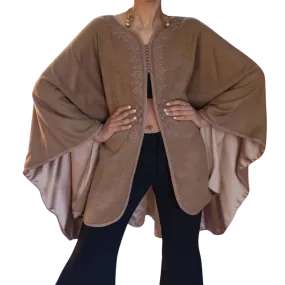 Beige Embroidred wool and cashmere cape