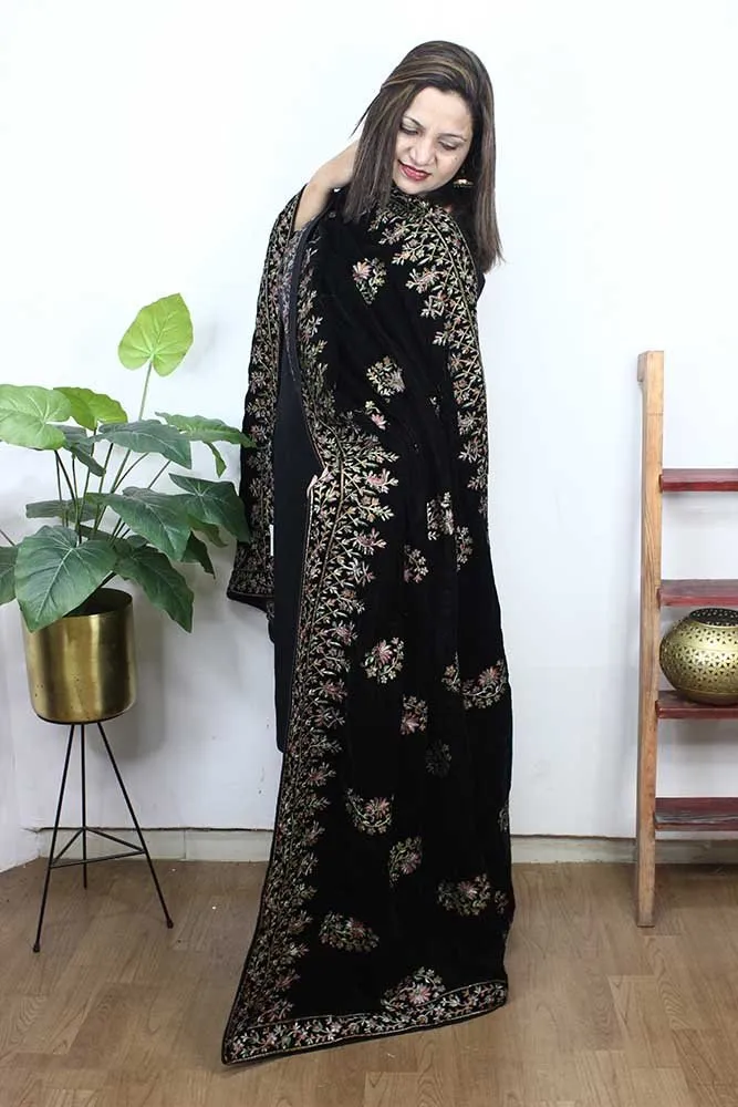 Black Embroidered Trendy Velvet Dupatta