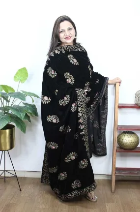 Black Embroidered Trendy Velvet Dupatta