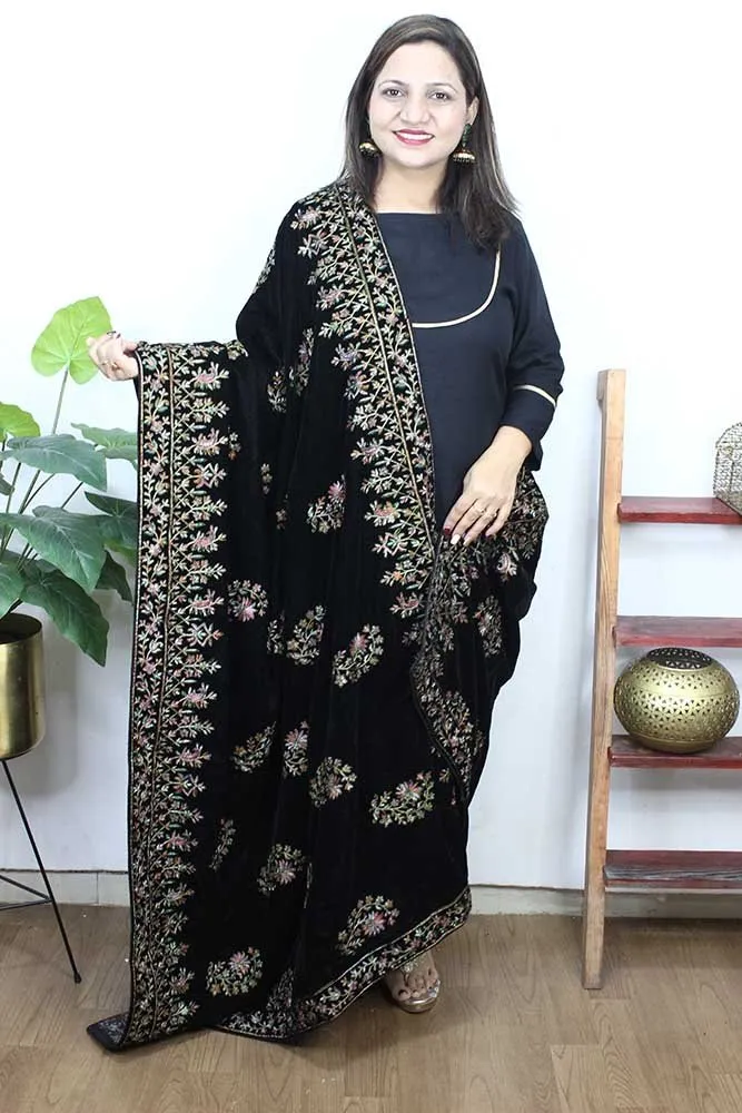 Black Embroidered Trendy Velvet Dupatta