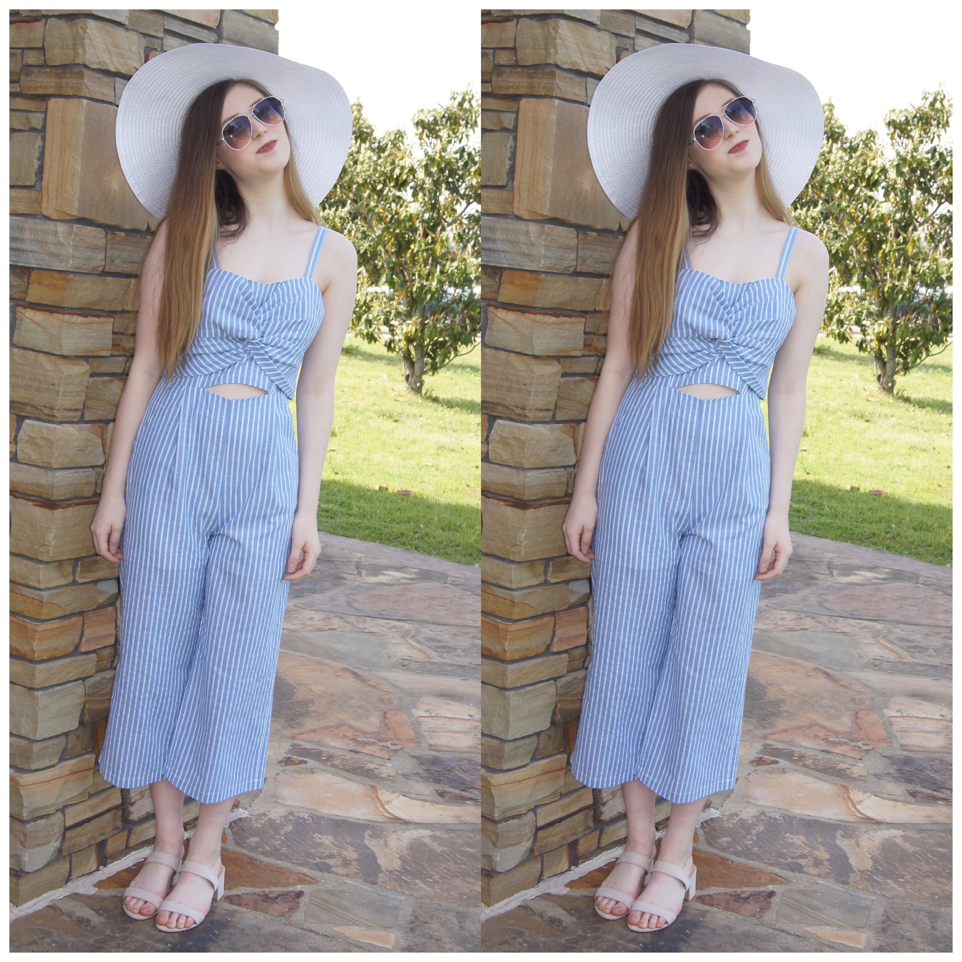 Blue And White Stripe Me Down Wide Legged JumpSuit