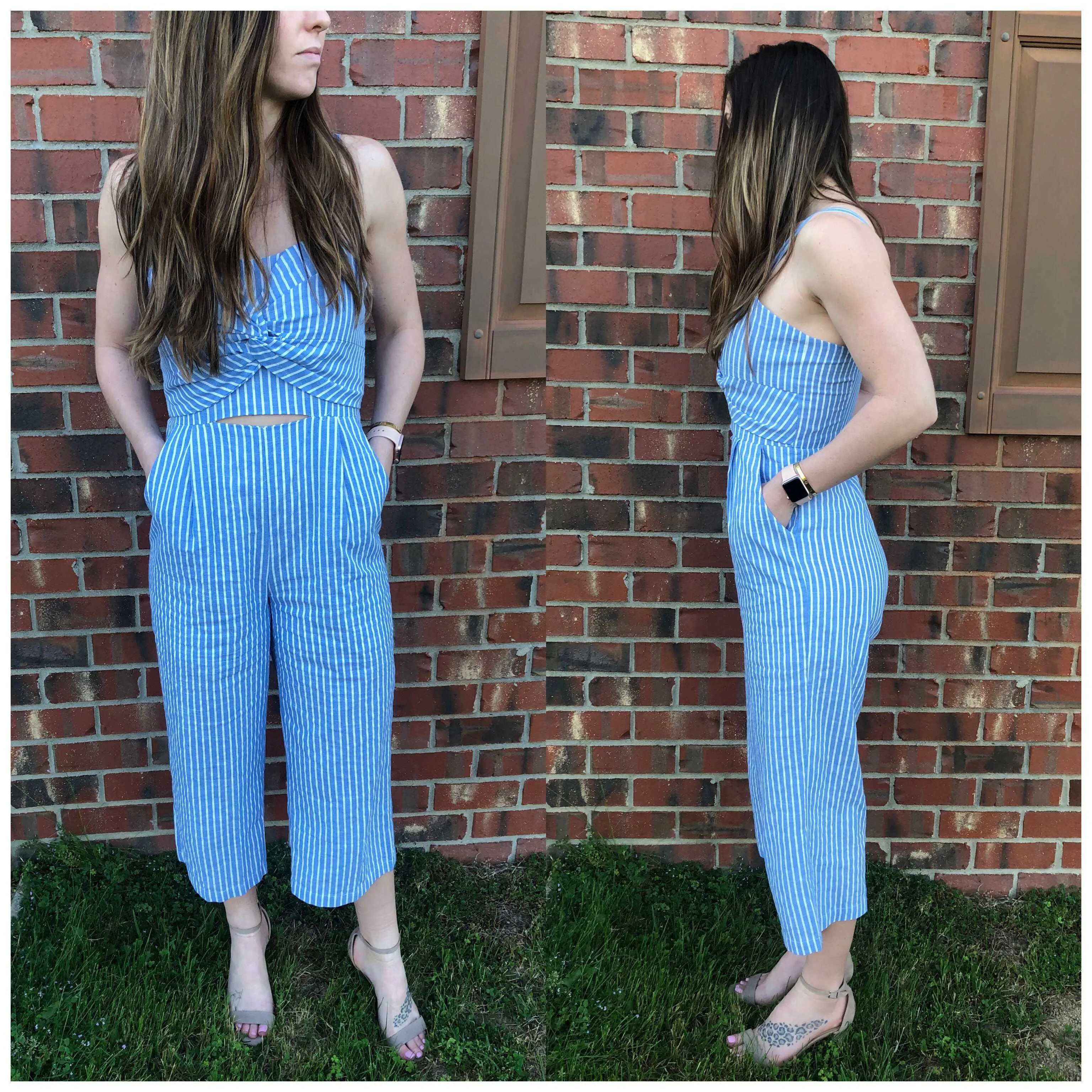 Blue And White Stripe Me Down Wide Legged JumpSuit