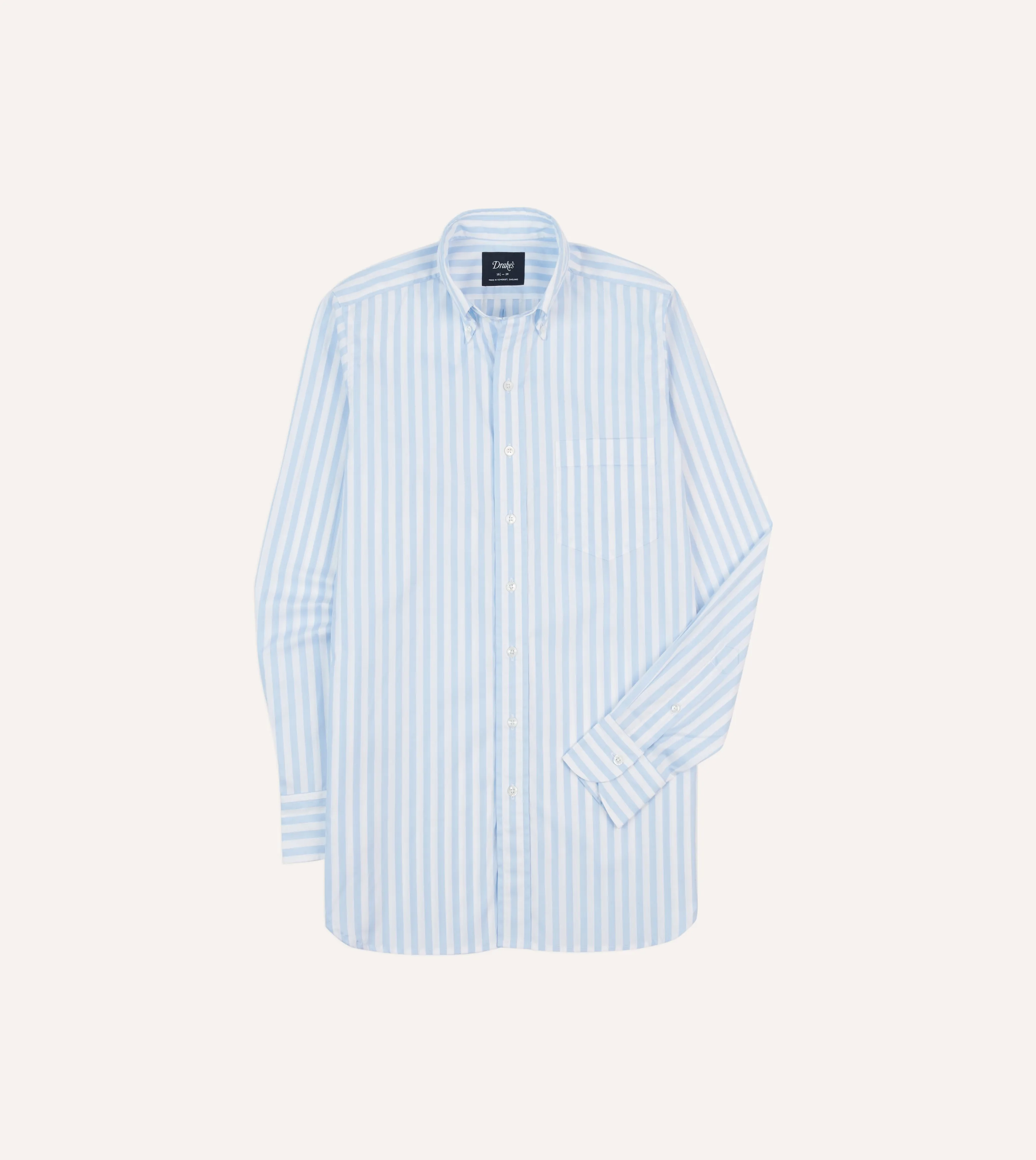 Blue Broad Stripe Cotton Poplin Button-Down Shirt