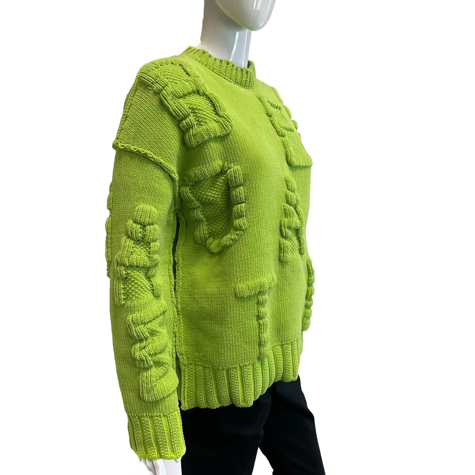 Bottega Veneta Excellent Chenille Knitted Alphabet Sweater Green XS US 0