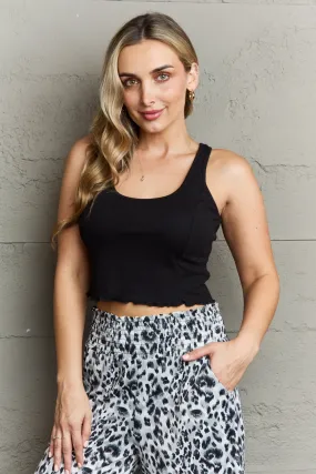 Bow Down Sleeveless Ruffle Crop Top in Black