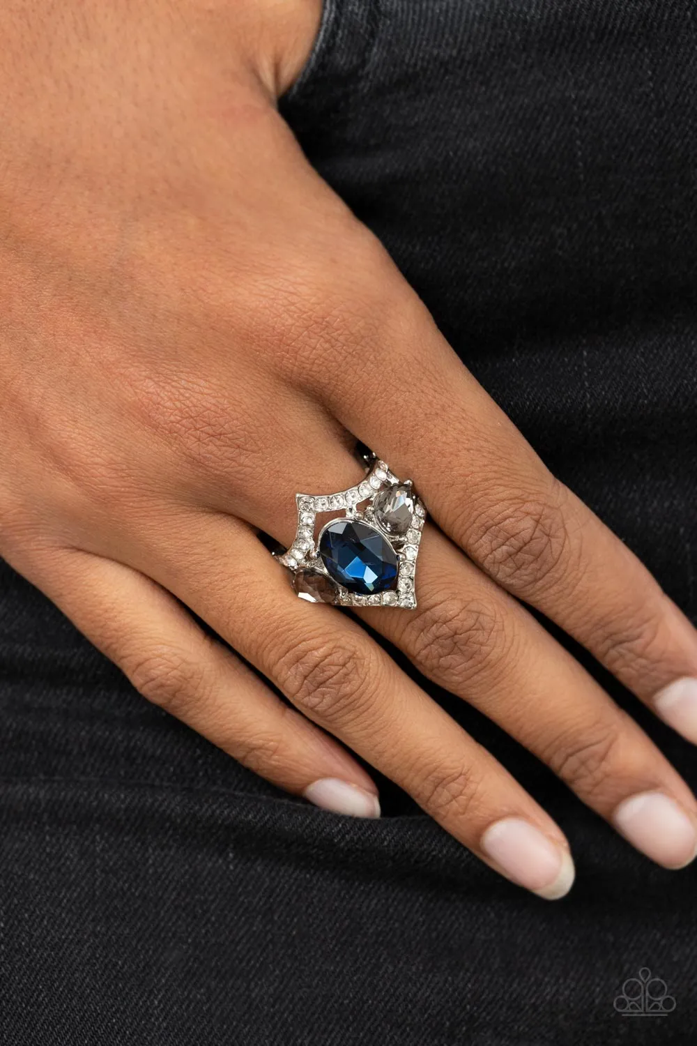 Bow Down to Dazzle Blue Rhinestone Ring - Paparazzi Accessories