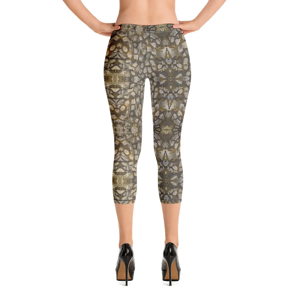 Brown and Silver Stone Capri Leggings Trendy Wild Athleisure