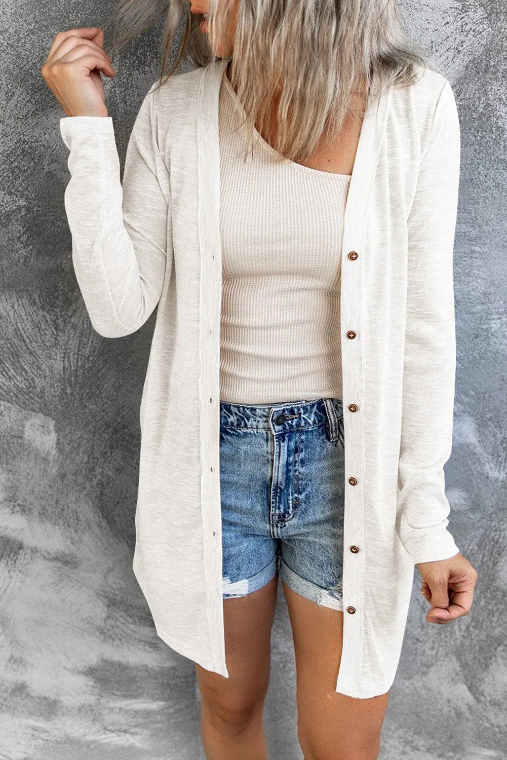 Button Down Long Sleeve Longline Cardigan