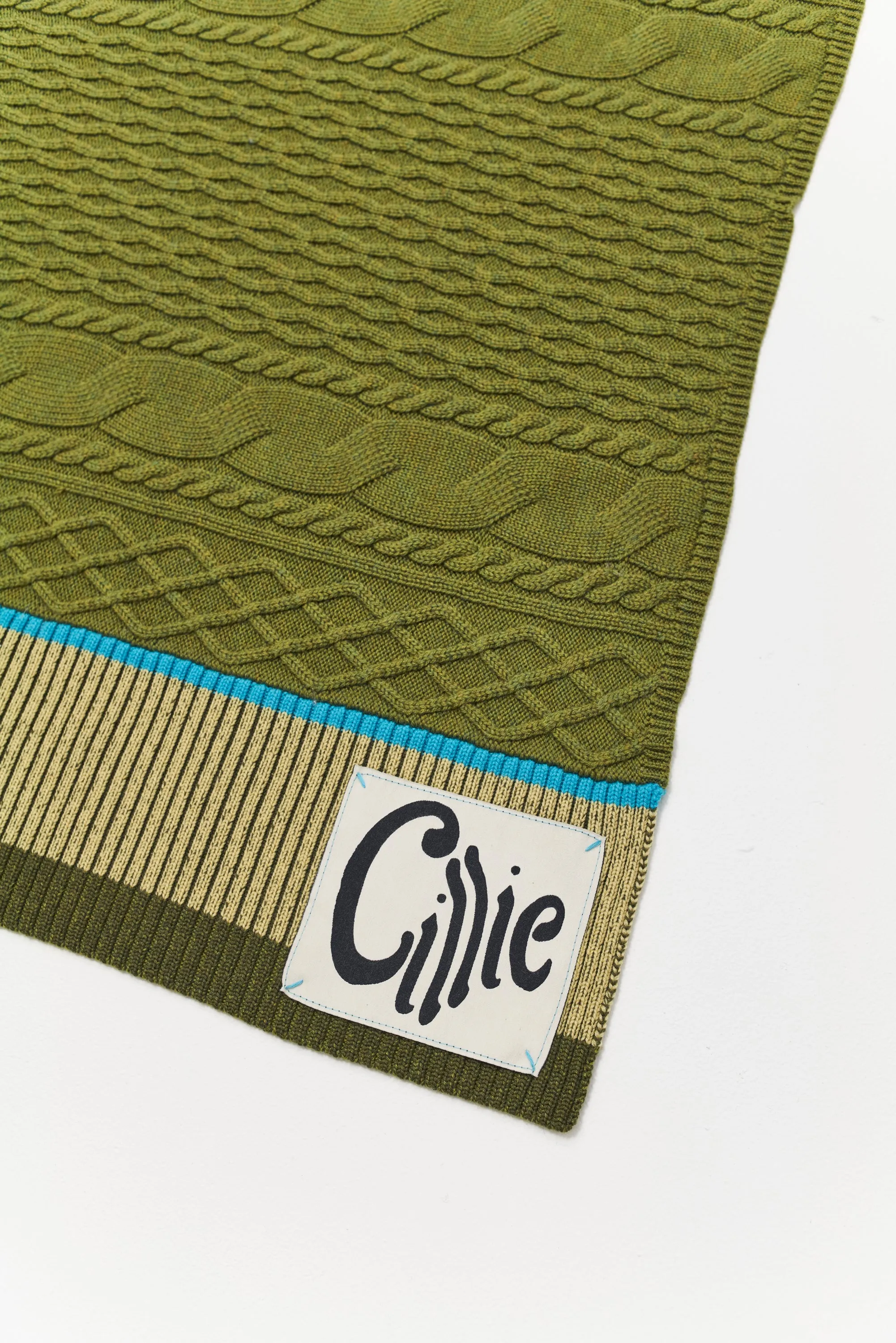 CILLIE - KNITTED PATCHWORK THROW - SEAWEED