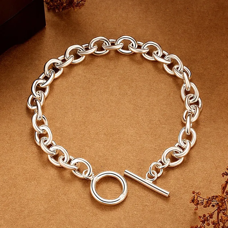 Circular Link Chain 925 Sterling Silver Trendy Bracelet