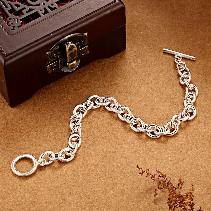 Circular Link Chain 925 Sterling Silver Trendy Bracelet