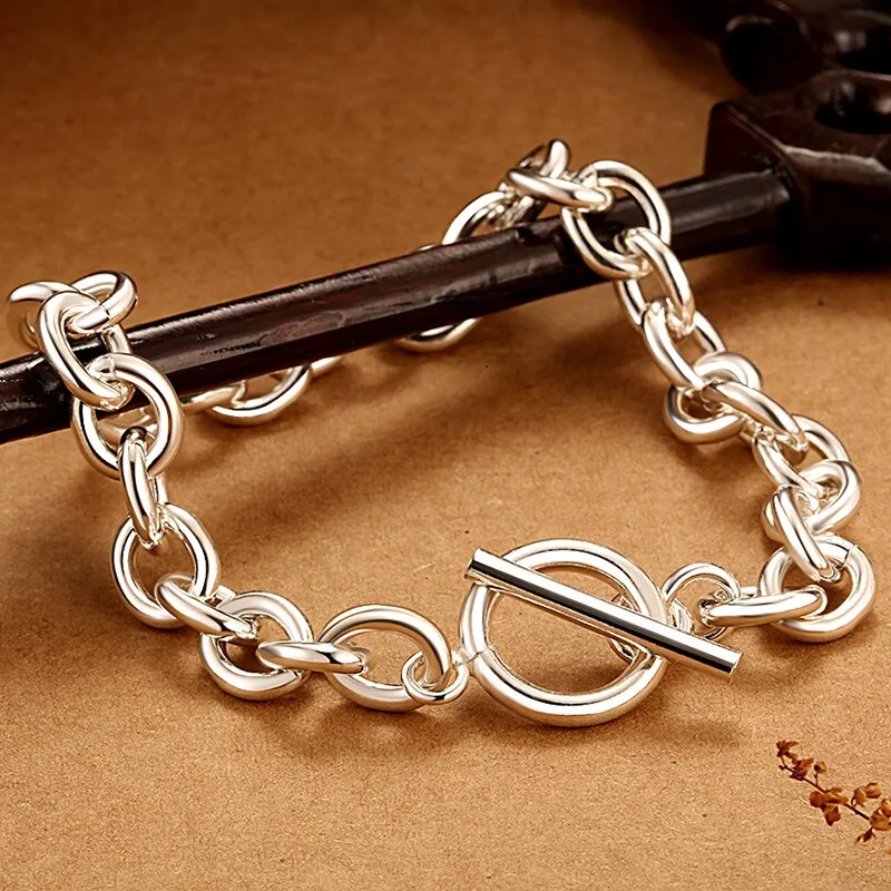 Circular Link Chain 925 Sterling Silver Trendy Bracelet