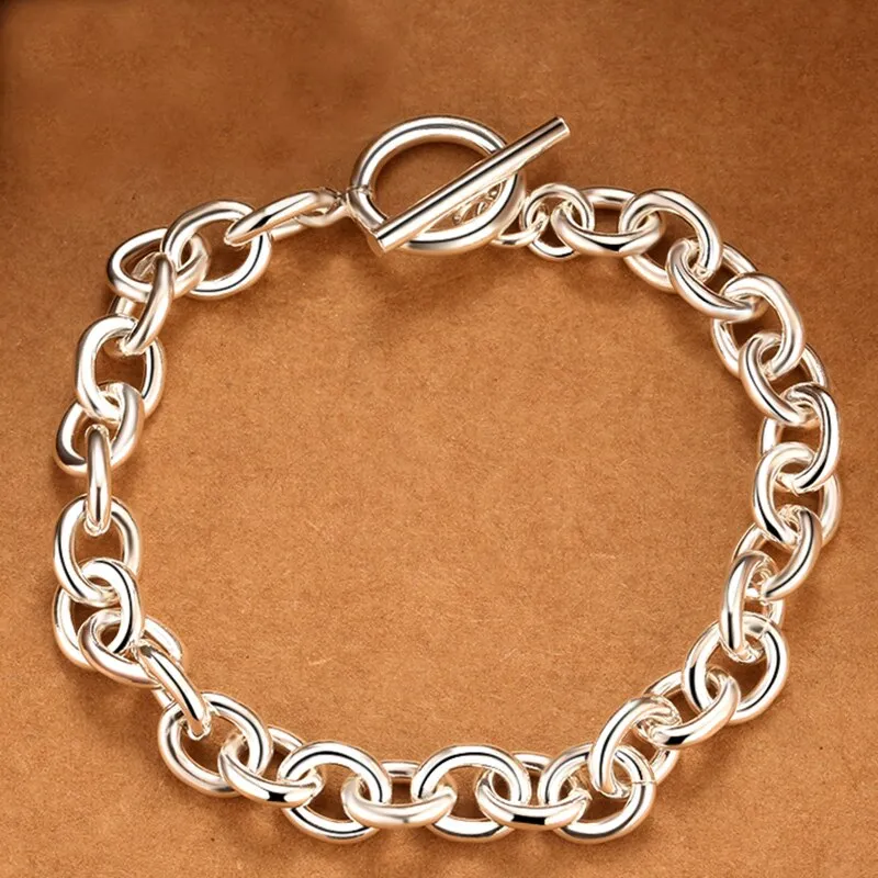 Circular Link Chain 925 Sterling Silver Trendy Bracelet