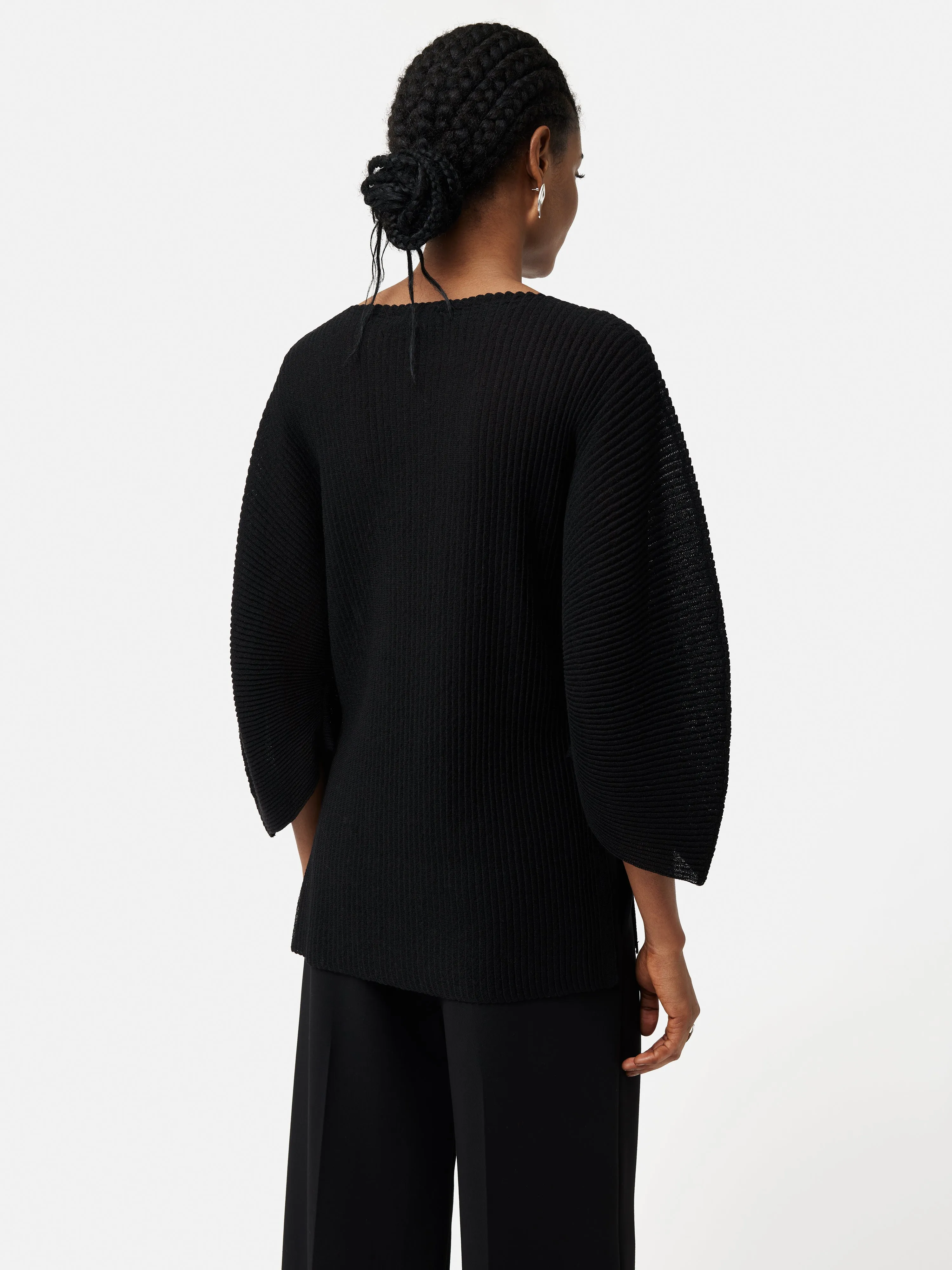 Circular Sleeve Knitted Top | Black