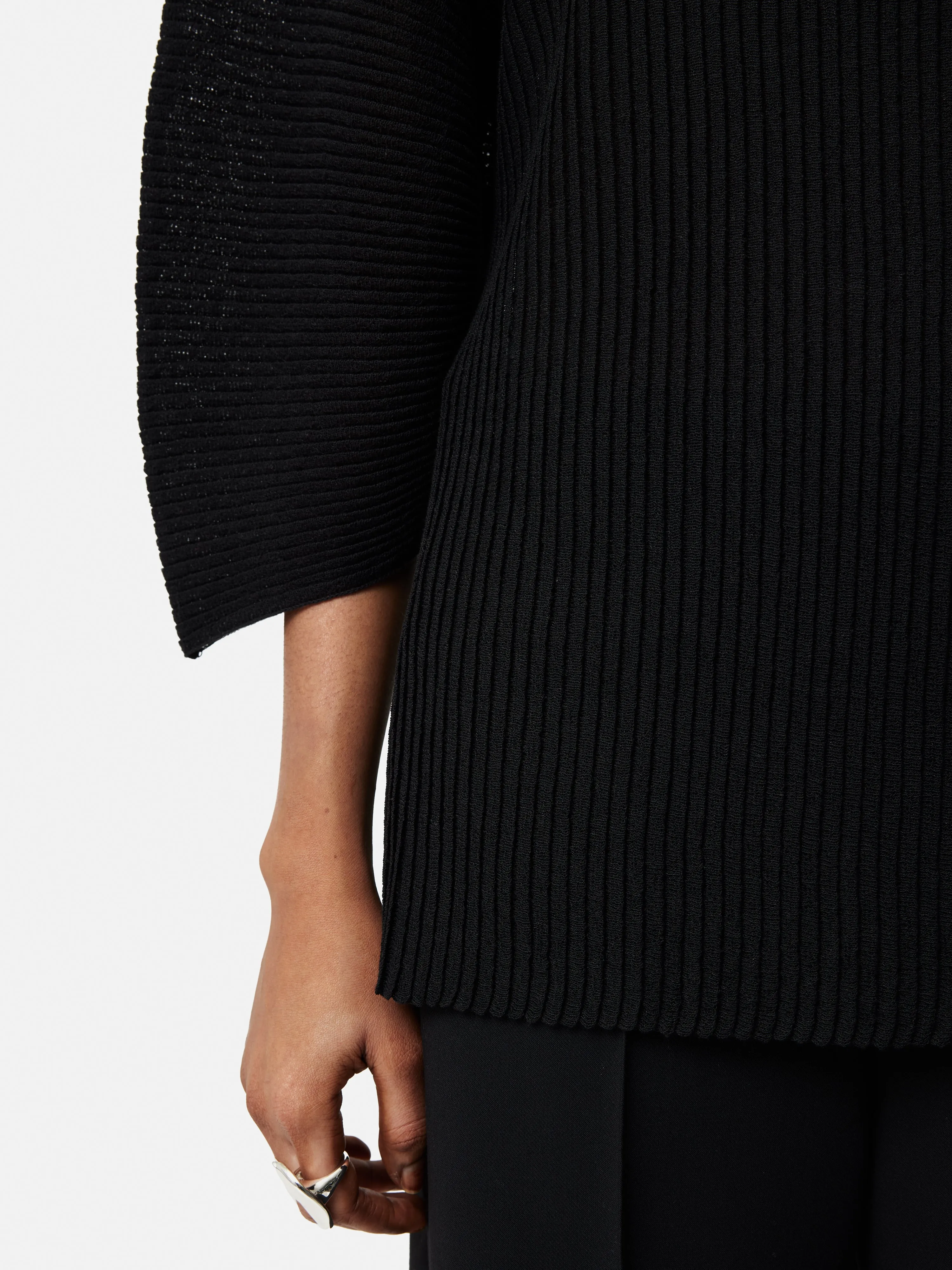 Circular Sleeve Knitted Top | Black