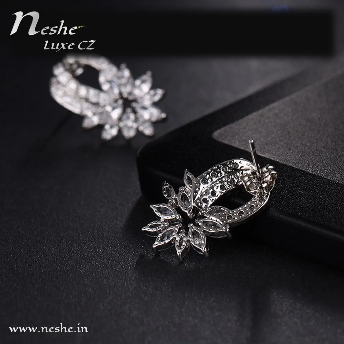 Clear CZ Trendy Micro Pave Flower Shaped Earring