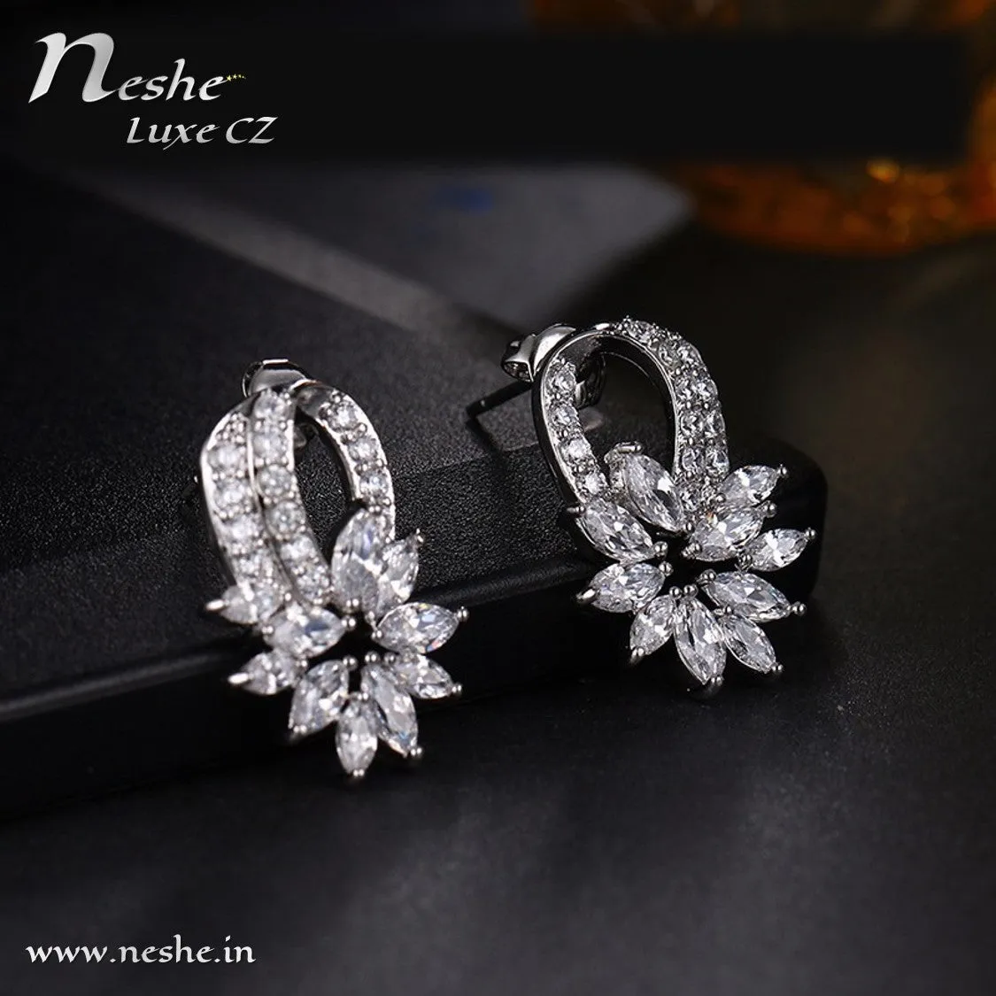 Clear CZ Trendy Micro Pave Flower Shaped Earring