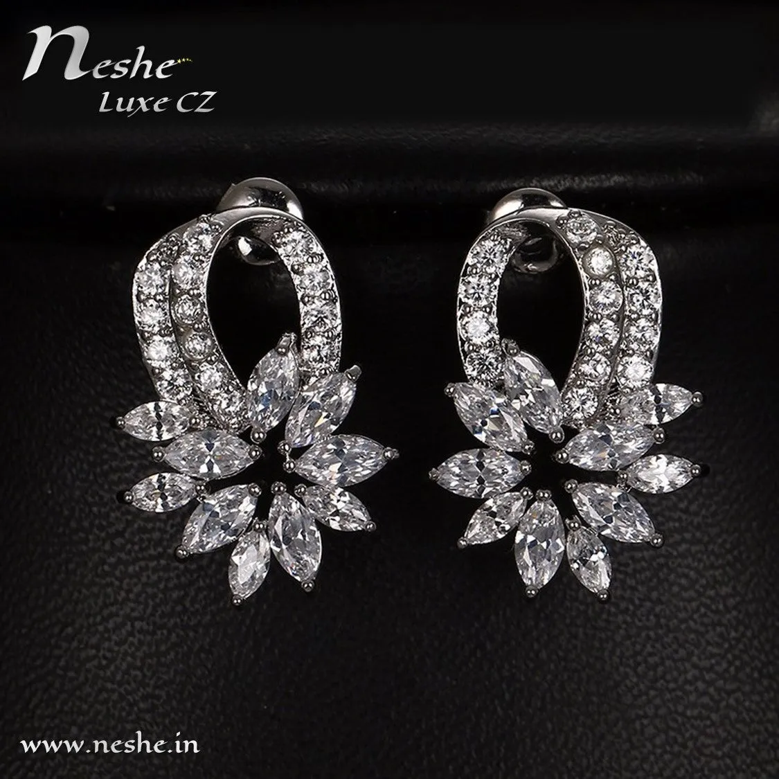 Clear CZ Trendy Micro Pave Flower Shaped Earring