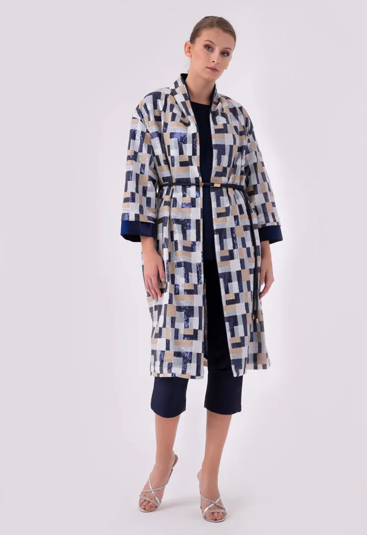 Color Block Geometric Sequined Outerwear