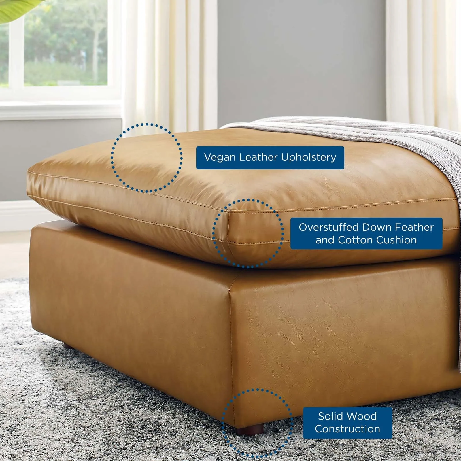 Commix Down Filled Overstuffed Vegan Leather Ottoman