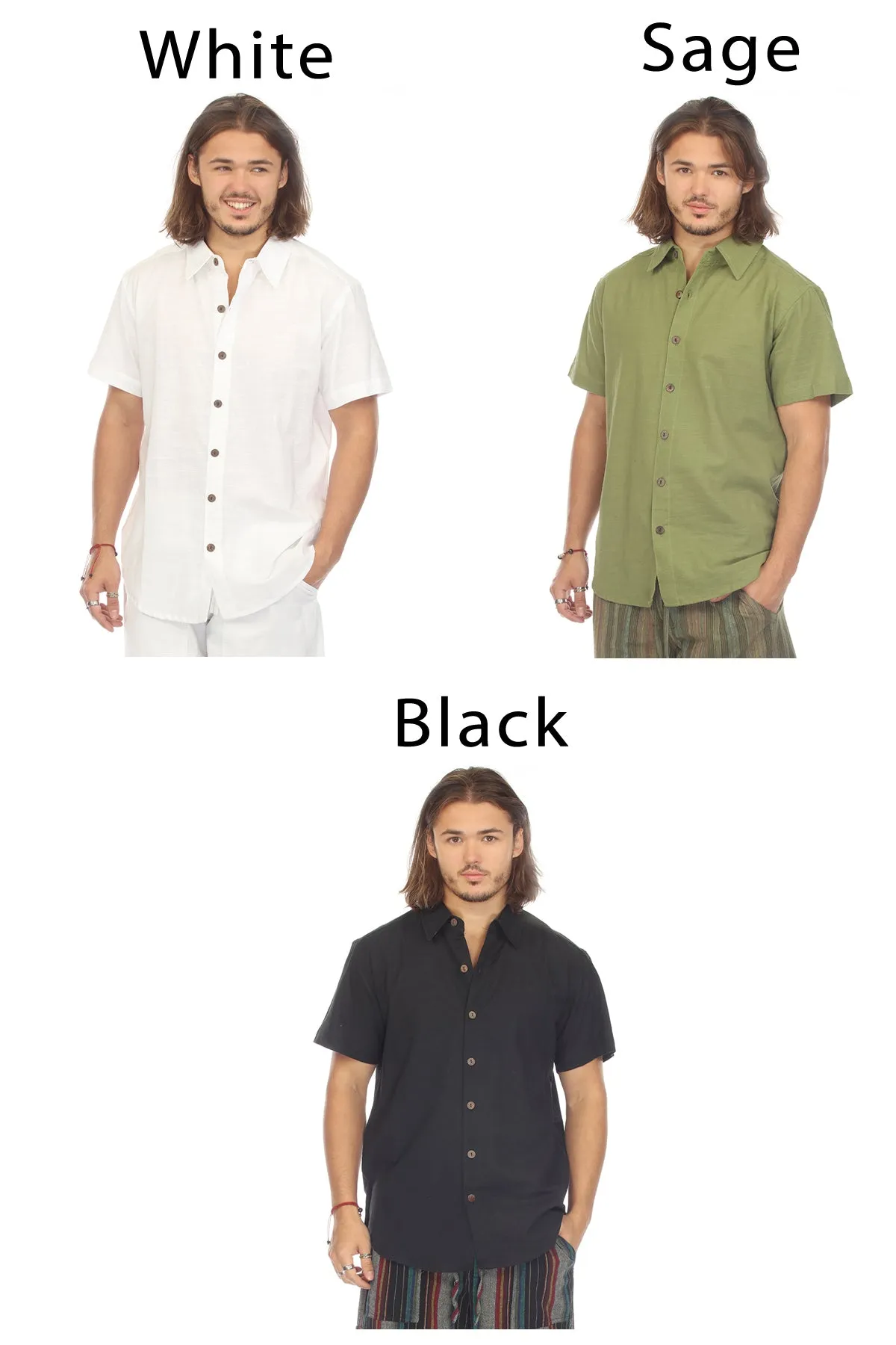 Cotton Slub Button Down Mens Short Sleeve Shirt