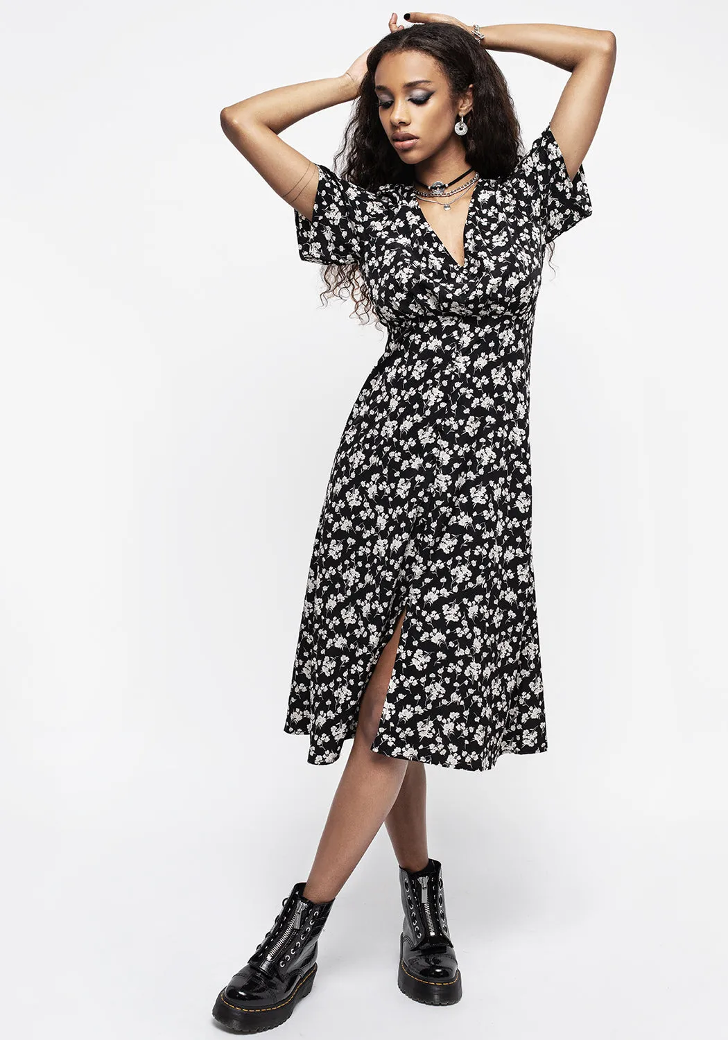 Demeter Print V-Neck Button Down Midi Dress