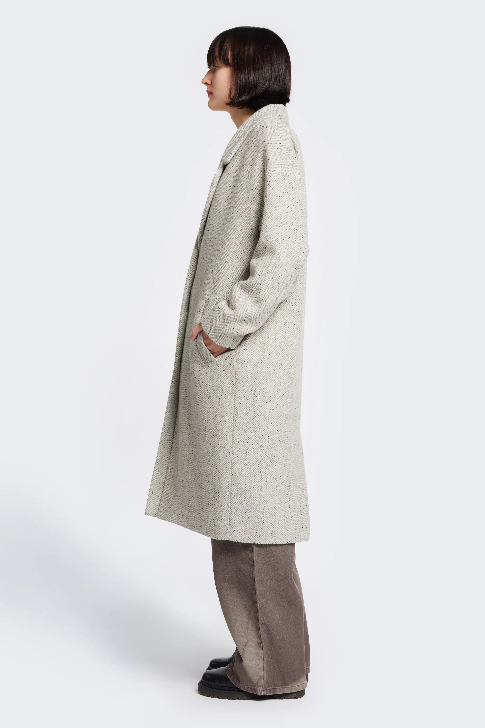 Distortion Coat Light Grey Herringbone