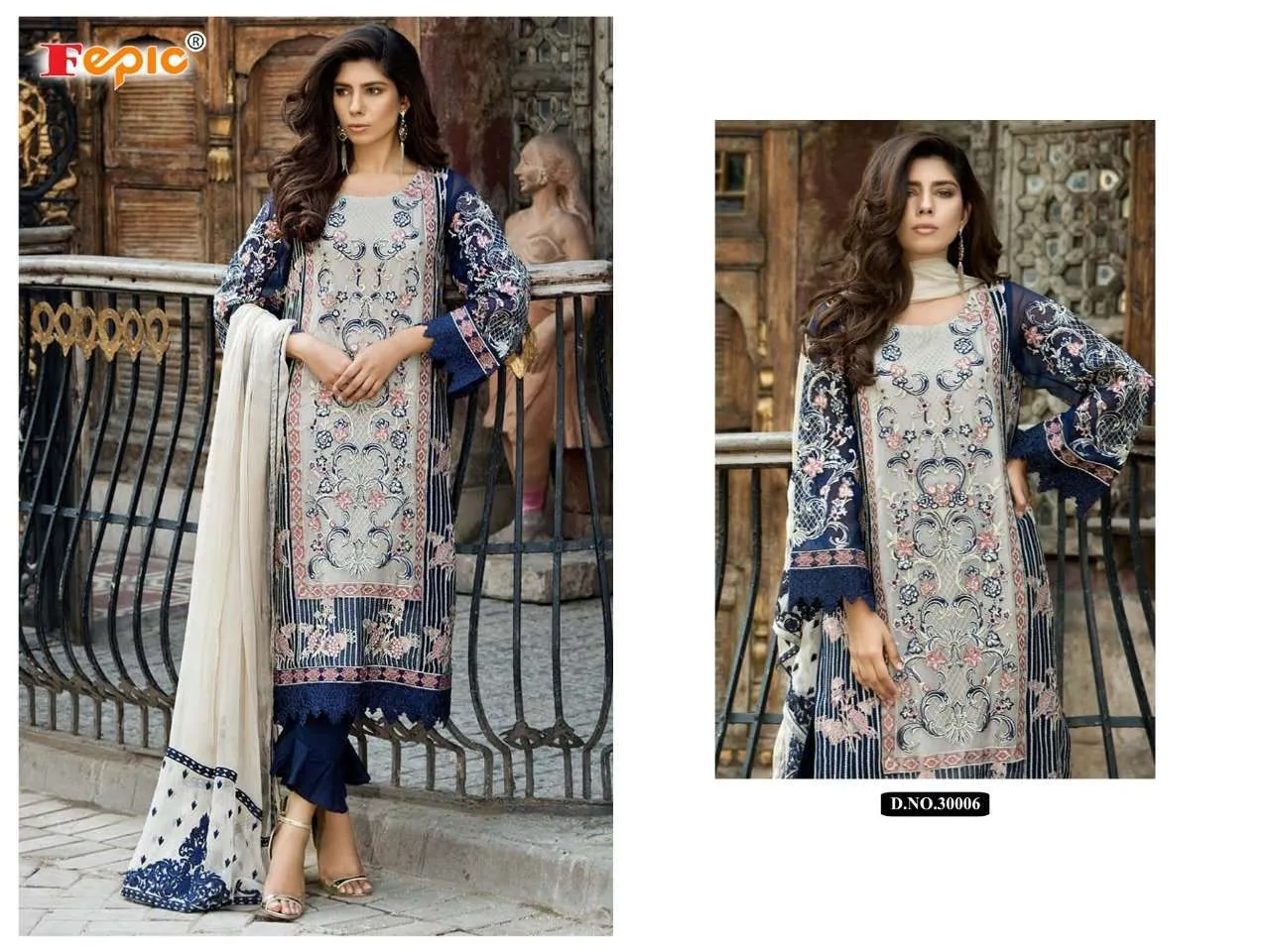 EMBROIDERED BLUE GREY FESTIVE DESIGNER INDIAN WOMEN FASHION DRESS 30006