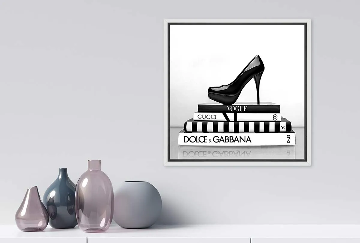 Fashion Books with Stiletto 2 | Fashion Canvas Wall Art Print