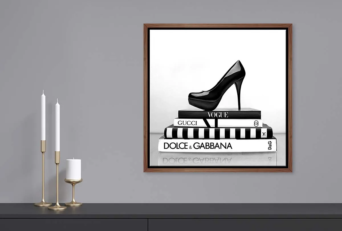 Fashion Books with Stiletto 2 | Fashion Canvas Wall Art Print