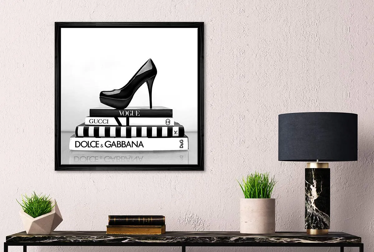 Fashion Books with Stiletto 2 | Fashion Canvas Wall Art Print