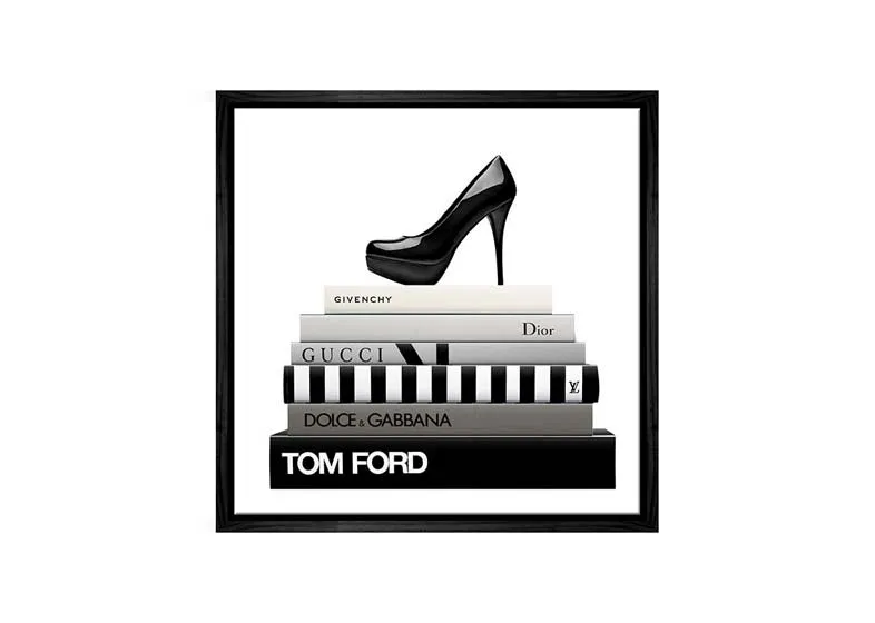 Fashion Books with Stiletto | Fashion Canvas Wall Art Print