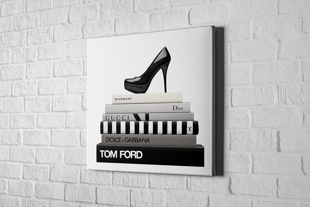 Fashion Books with Stiletto | Fashion Canvas Wall Art Print