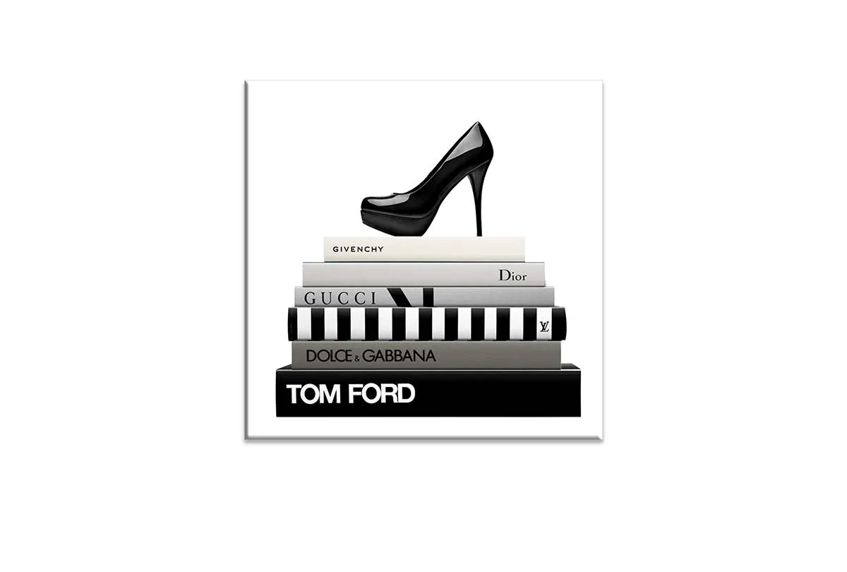 Fashion Books with Stiletto | Fashion Canvas Wall Art Print