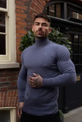 Father Sons Classic Gunmetal Roll Neck Knitted Sweater With Tonal Emblem - FSN137